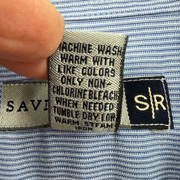 SAVILE ROW XL (17.5) Blue Pinstriped Dress Shirt Button Down Long Sleeve - Picture 7 of 7